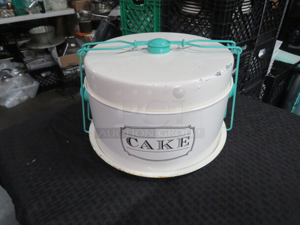 One Vintage Look 13 Inch Metal Cake Holder/Taker With Handles.  - Image 1 of 1