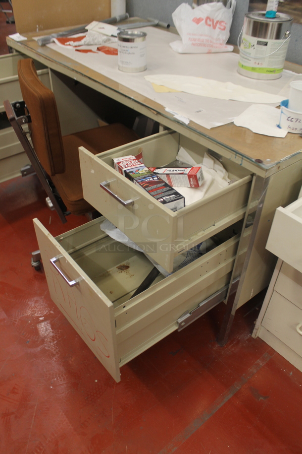 Tan 4 Drawer Desk w/ Contents and Office Chair. - Image 5 of 6