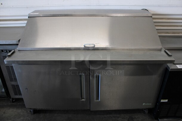 Edesa Model EDMT-60-24 Stainless Steel Commercial Sandwich Salad Prep Table Bain Marie Mega Top on Commercial Casters. 115 Volts, 1 Phase. 60x34x47. Tested and Powers On But Does Not Get Cold