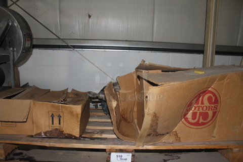 ALL ONE MONEY! PALLET LOT Including  Metal Motor, Pond Pro Liquid Blue Magic Catalyst Bottles and Metal Vent Pieces. BUYER MUST REMOVE.