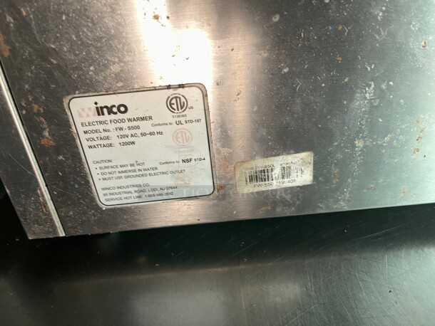 Clean! Winco FW-S500 1200 Watts Commercial Counter Top Food Warmer NSF 115 Volt Tested and Working! - Image 4 of 4
