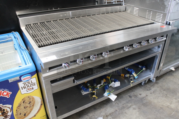 BRAND NEW! Jade Range JTRH-60B Stainless Steel Commercial Natural Gas Powered Charbroiler Grill w/ Under Shelf and 5 Gas Hoses on Commercial Casters.  - Image 1 of 8