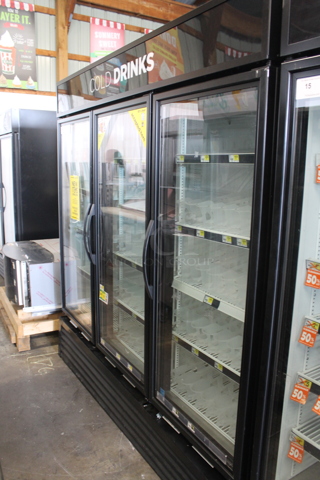2016 True GDM-72-HC-TSL01 ENERGY STAR Metal Commercial 3 Door Reach In Cooler Merchandiser w/ Poly Coated Racks. 115 Volts, 1 Phase. Tested and Working!