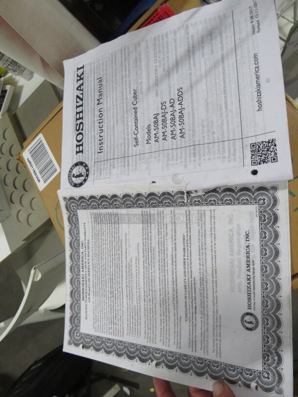 One WORKING Stainless Steel Hoshizaki Undercounter 1 Door 55lb Ice Maker With Bin, And Manual. 120 Volt. Model# AM-50BAJ-AD. 15X24X32. $2920.00. - Image 7 of 7