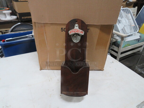 One Wooden Wall Mount Coca Cola  Bottle Opener With Cap Catcher. - Image 1 of 1