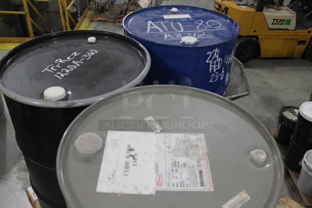 ALL ONE MONEY! PALLET LOT of 3 Metal Barrels; Tri-rez Polyeester Resin, Anti-terra-U 80. BUYER MUST REMOVE. - Image 7 of 9