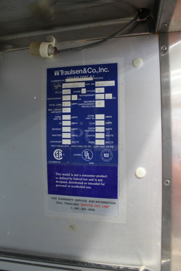 Traulsen ALT132DUT Stainless Steel Commercial 2 Half Size Door Cooler. 115 Volts, 1 Phase. Cannot Test Due To Missing Power Cord - Image 6 of 7