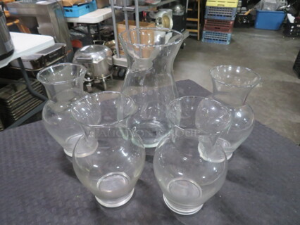 One Lot Of 5 Glass Vases.