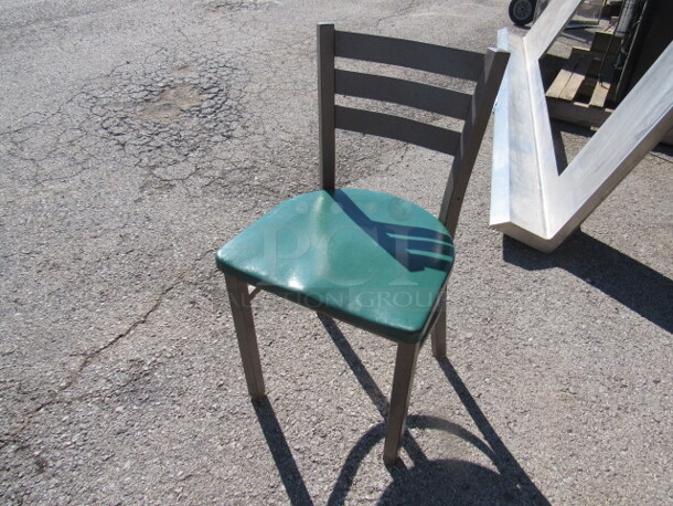 Brown Metal Chair With A Green Poly Seat. 2XBID - Image 2 of 2