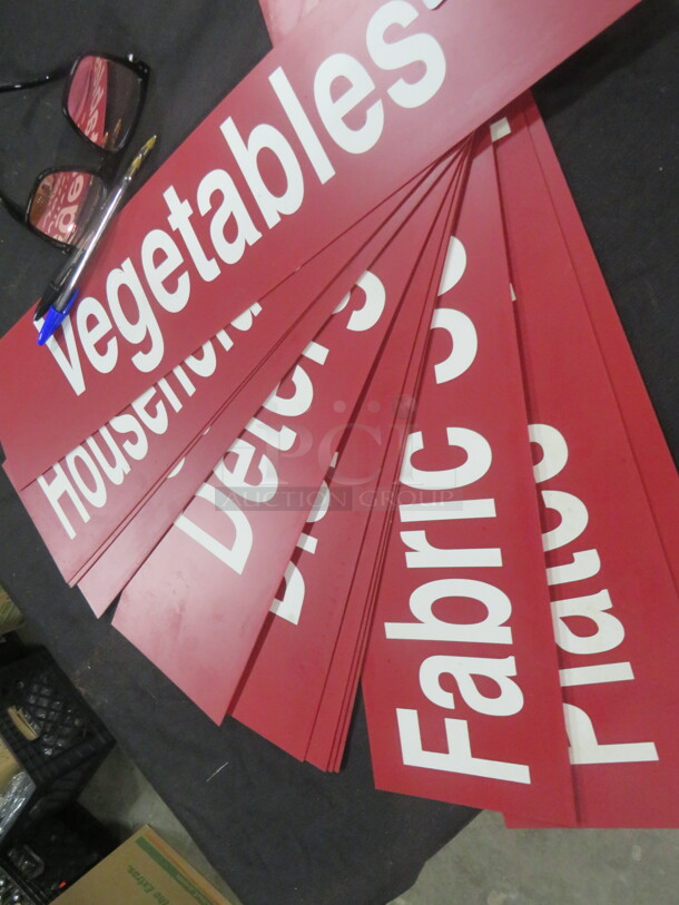 One Lot Of 12 Assorted Signs. 21X45.