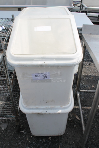 2 White Poly Ingredient Bins on Commercial Casters w/ 1 Lid. 2 Times Your Bid!