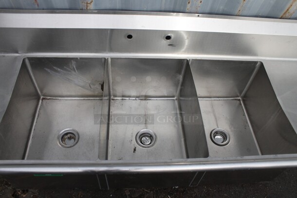 John Boos Stainless Steel Commercial 3 Bay Sink w/ Dual Drain Boards. Bays 18x23.5x13 - Image 4 of 9