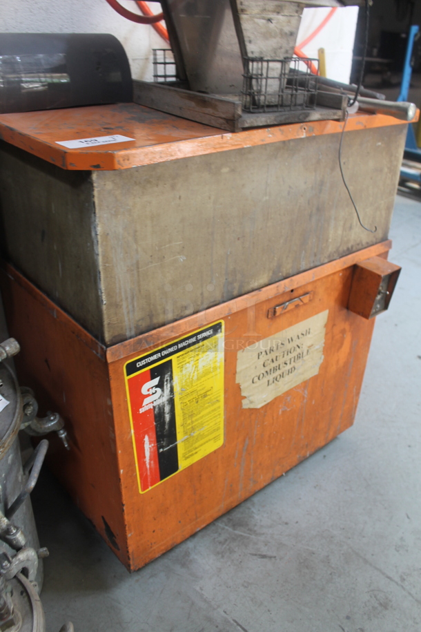 Orange Metal Parts Wash Machine w/ Contents Including Wooden Bird House. BUYER MUST REMOVE. - Image 2 of 4