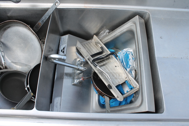 Stainless Steel Commercial 3 Bay Sink w/ Dual Drain Boards, Faucet and Handles. Comes w/ Contents! Bays 18x18. Drain Boards 16.5x20.5 - Image 5 of 10