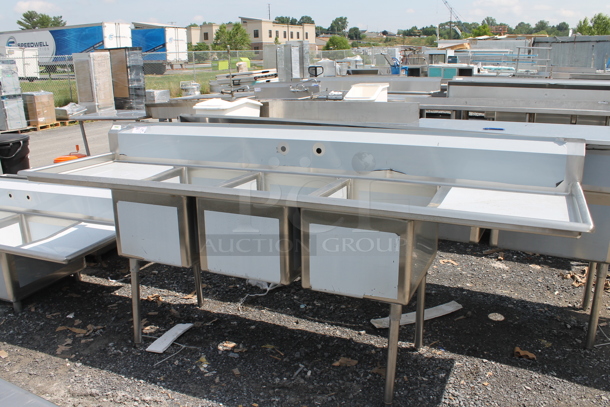 BRAND NEW SCRATCH AND DENT! Regency 600S31824224 124" 16-Gauge Stainless Steel Three Compartment Commercial Sink with 2 Drainboards. Bays 24x24x12. Drain Boards 22x26x1 - Image 1 of 8