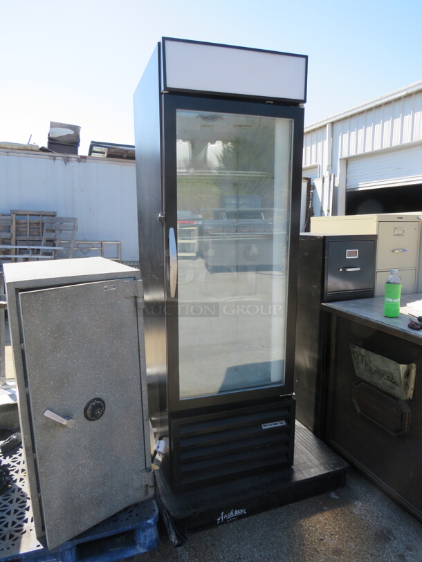 One Beverage Air 1 Door Glass Merchandiser With 3 Racks. Model# CRG24-1. 115 Volt. 26X32X79.5 - Image 1 of 2
