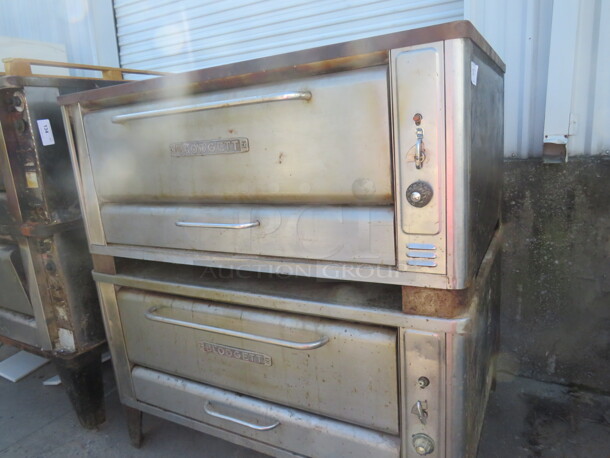 One Double Stack Natural Gas Blodgett Pizza Oven. Model# 1048-L-B. $44,102.00.  60X45X64 - Image 2 of 4