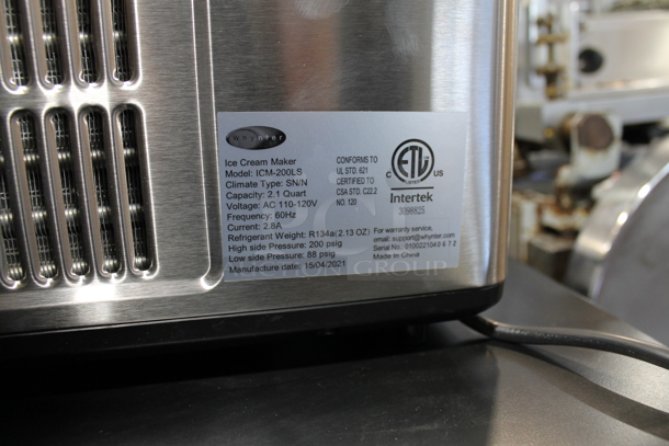 BRAND NEW SCRATCH AND DENT! Whynter ICM-200LS 2.1 Quart Capacity Automatic Compressor Ice Cream Maker in Stainless Steel. 115 Volts, 1 Phase. Tested and Working! - Image 7 of 7
