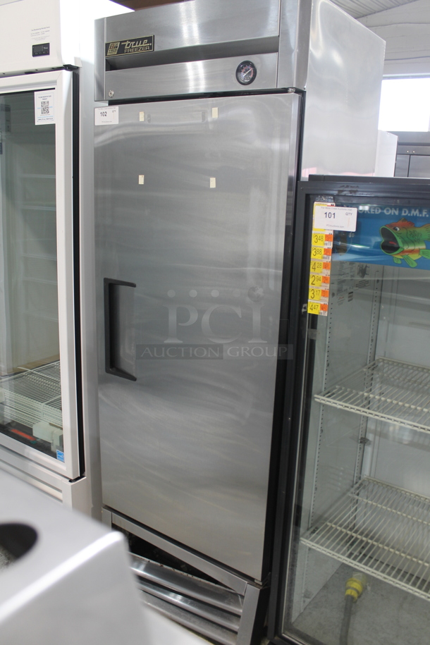 2016 True T-19F Stainless Steel Commercial Single Door Reach In Freezer w/ Poly Coated Racks. 115 Volts, 1 Phase. Tested and Powers On
