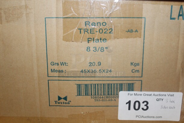 NEW IN BOX! 3 Boxes (36 Count Each) Tuxton Reno 8 3/8" Plates. 108X Your Bid!  - Image 2 of 2