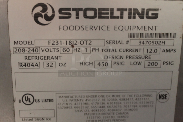 2011 Stoelting F231-18I2-OT2 Stainless Steel Commercial Floor Style Water Cooled 2 Flavor w/ Twist Soft Serve Ice Cream Machine on Commercial Casters. 208-240 Volts, 1 Phase.  - Image 6 of 6