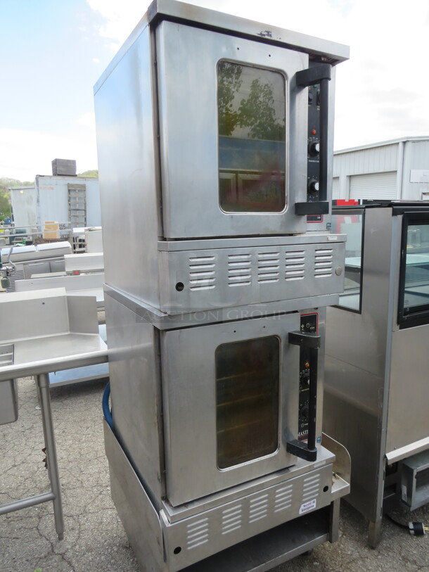 One Double Stack Garland Master 200 Natural Gas Half Size Convection Oven With 10 Racks, On A Stainless Steel Equipment Table With SS Under Shelf On Casters. 32X36X82 - Image 2 of 2