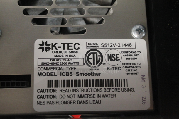 Blendtec ICB5 Metal Commercial Countertop Blender w/ Cover and Pitcher. 120 Volts, 1 Phase. Tested and Working! - Image 5 of 5