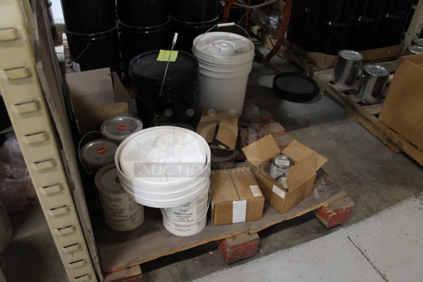 ALL ONE MONEY! PALLET LOT w/ Various Buckets Including Pro Flex Hardener Part B Clear Blue HV. BUYER MUST REMOVE. - Image 3 of 5