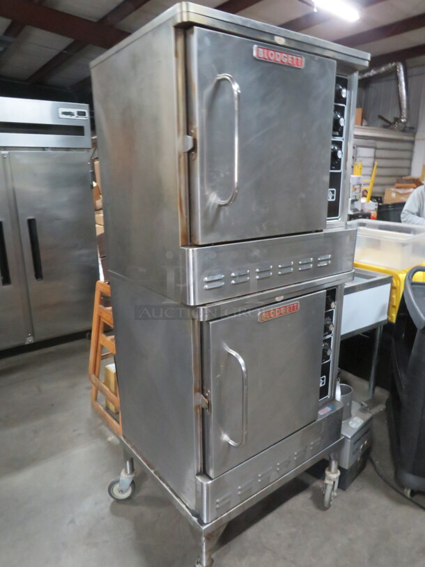 Blodgett Natural Gas Double Stack Half Size Convection Ovens With Racks, On Casters. Model# DFG-50. 30X25X73.5. $49,244.00. - Image 2 of 3