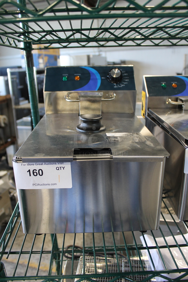 BRAND NEW SCRATCH AND DENT! 2023 Hoocoo FRY-10L Stainless Steel Commercial Countertop Electric Powered Fryer w/ Lid and Fry Basket. 120 Volts, 1 Phase.
