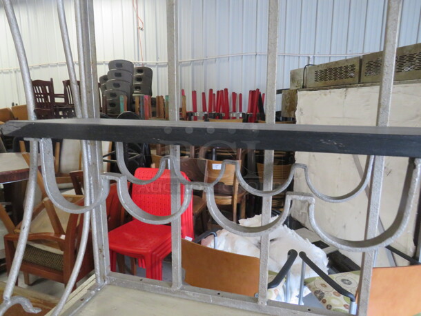 One Wooden/Metal 2 Piece Buffet/Wine Holder, With 4 Doors And 2 Under Shelves, And 2 Over Shelves With Wine Bottle And Glass Holders. One Door Glass Broken. 50X13X85 - Image 3 of 5