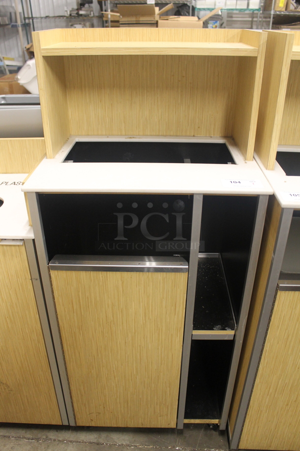 Wood Pattern Trash Can Shell w/ Trash Deposit Hole, Over Shelf and Door.  - Image 1 of 5