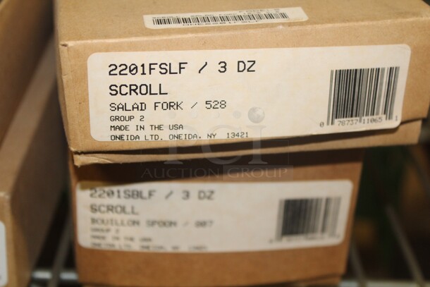 NEW IN BOX! 3 Boxes (36 Count Each) Miscellaneous Oneida Scroll Silverware. 3X Your Bid!  - Image 2 of 2