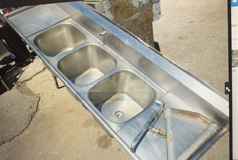 One Stainless Steel Eagle 3 Compartment Dishwasher Sink With Faucet. 90X27X46