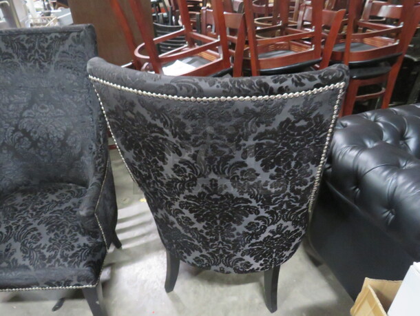 One Black Cushioned High Back Chair With Nail Head Trim.  - Image 3 of 3