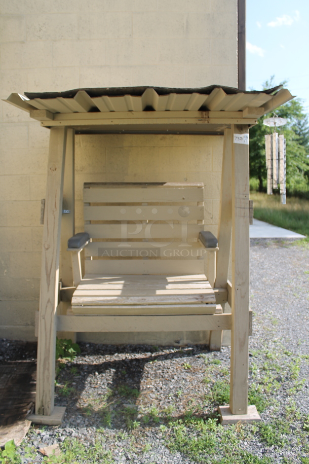 Wooden Bench w/ Roof. BUYER MUST REMOVE. (outside) - Image 1 of 6