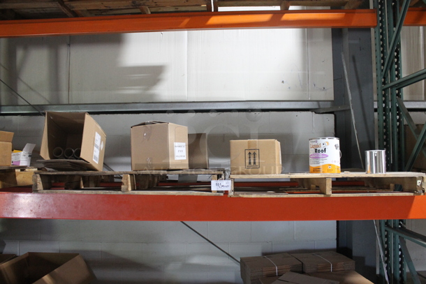 ALL ONE MONEY! TWO PALLET LOT of Various Items Including Liquid Roof and Cardboard Boxes. BUYER MUST REMOVE. - Image 1 of 3