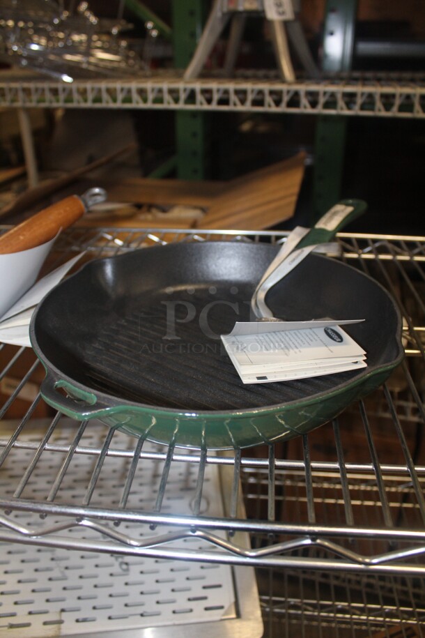 NEW! 4 Pieces Chasseur Green Enameled Cast Iron Cookware. Includes Skillet, Saucepan, Grill And French Oven.4X Your Bid!  - Image 2 of 6