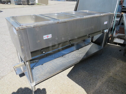 One Advance Tabco 4 Well Steam Table With SS Under Shelf. Model# HF-4E-120. 120 Volt. 2000 Watts. 62.5X23X34. $2014.20.