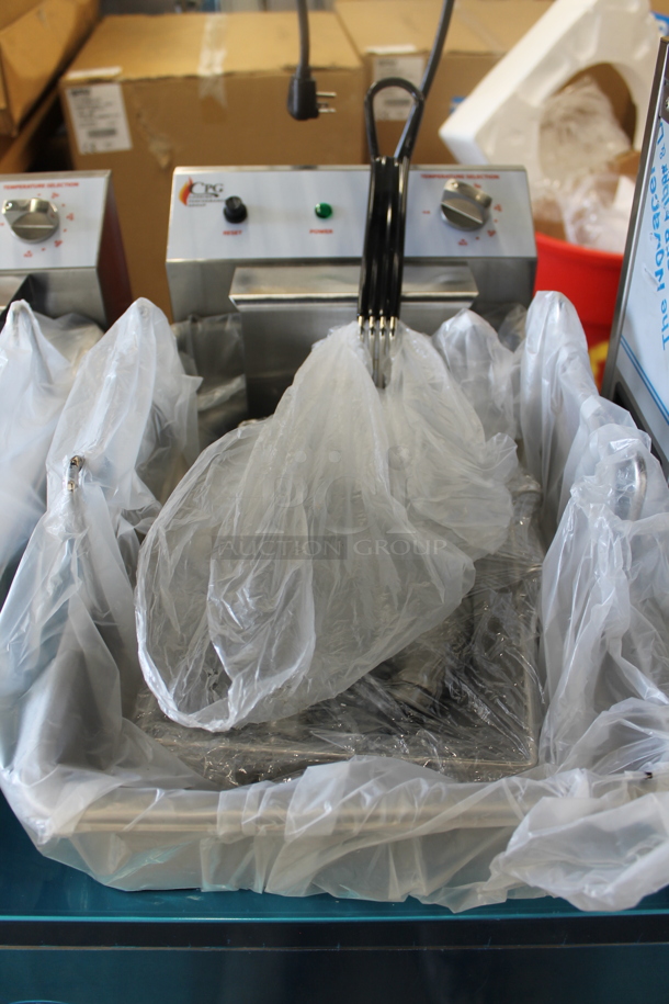 BRAND NEW SCRATCH AND DENT! Cooking Performance Group CPG DF-18-2 Stainless Steel Commercial Countertop Electric Powered 2 Bay Fryer w/ 2 Metal Fry Baskets. 208-240 Volts, 1 Phase.  - Image 2 of 4