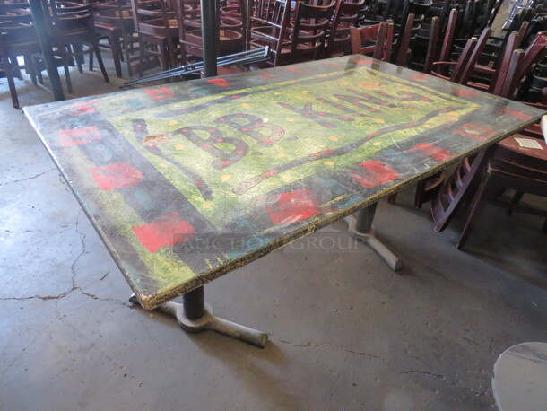 One 48X30X29 Hand Painted Table On A Dual Pedestal Base. 