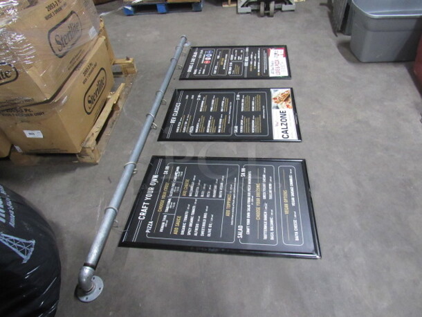 One Industrial Look Wall Mount Pipe With 3 Hanging Menu Boards! KOOL!!!! - Image 2 of 3