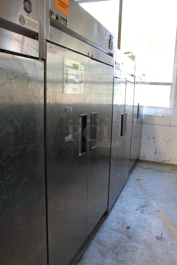 True TG2R-2S Stainless Steel Commercial 2 Door Reach In Cooler w/ Poly Coated Racks on Commercial Casters. 115 Volts, 1 Phase. Tested and Working! - Image 1 of 5