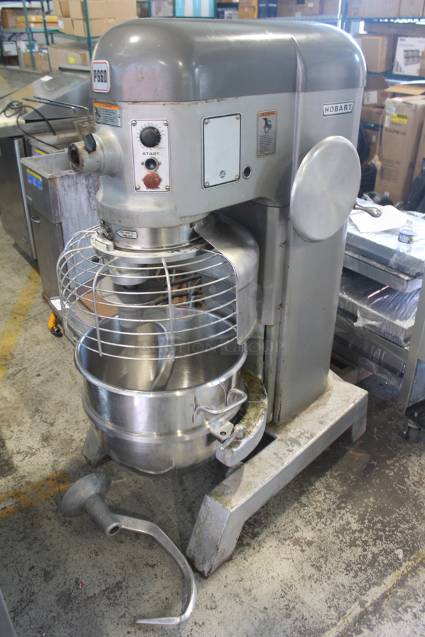 Hobart P660 Metal Commercial Floor Style 60 Quart Planetary Dough Mixer w/ Stainless Steel Mixing Bowl, Bowl Guard and 2 Dough Hook Attachments. 208-240 Volts, 3 Phase. - Image 1 of 8
