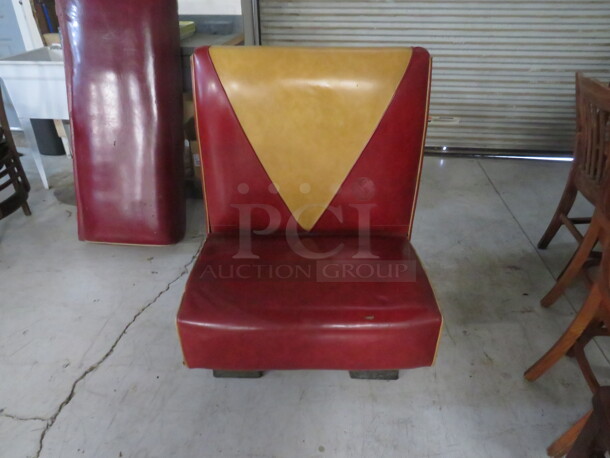 One VINTAGE Single Sided RED/GOLD Cushioned Booth. 31X25X42