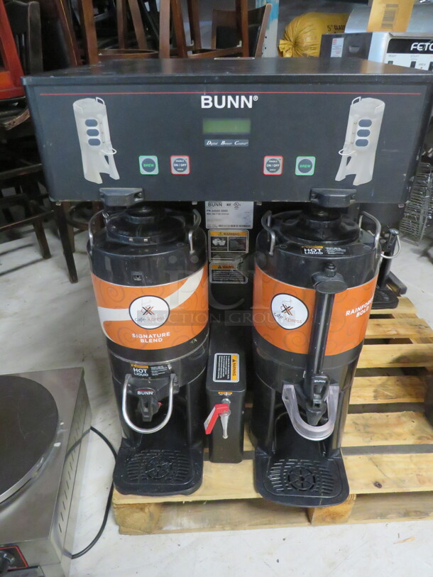 One Bunn Dual Coffee Brewer With Satellites. Model# DUAL TF DBC. 120/208 Volt. $2736.00. - Item #1111876