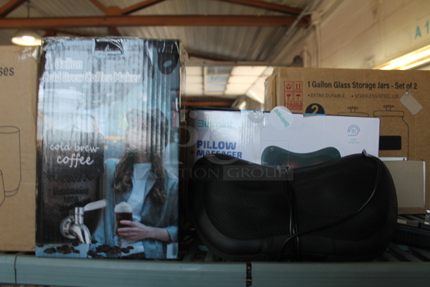 ALL ONE MONEY! Tier Lot of Various BRAND NEW SCRATCH AND DENT! Items Including Glass Storage Jars, Glass Sets and Pillow Massager - Image 4 of 5