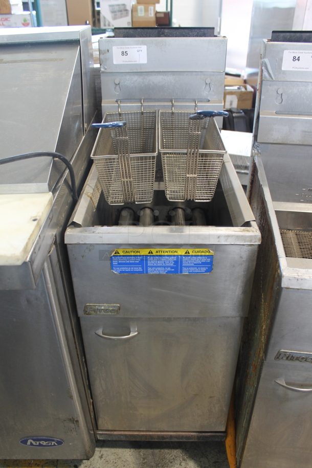 2017 Pitco Frialator 40D Stainless Steel Commercial Floor Style Natural Gas Powered Deep Fat Fryer w/ 2 Metal Fry Baskets. 115,000 BTU.