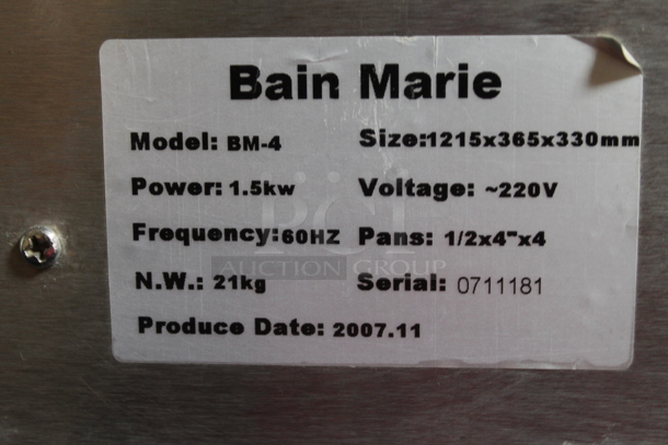 BM-4 Stainless Steel Commercial Countertop Heated Rail w/ Sneeze Guard. 220 Volts, 1 Phase.  - Image 3 of 3