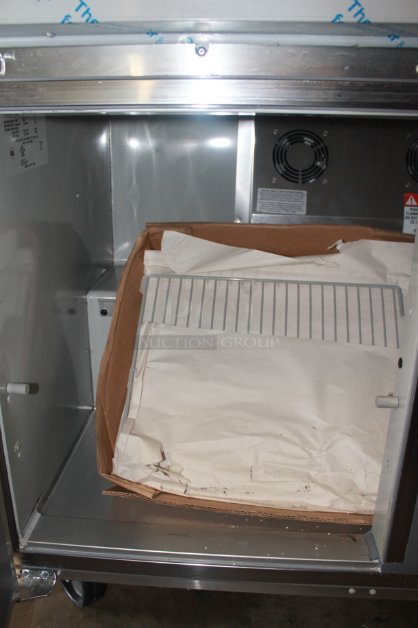 LIKE NEW! 2022 Delfield GUR48P-S Stainless Steel Commercial Front Breathing 2 Door Undercounter Cooler on Commercial Casters. 115 Volts, 1 Phase. Unit Has Only Been Used a Few Times! Tested and Working! - Image 4 of 6